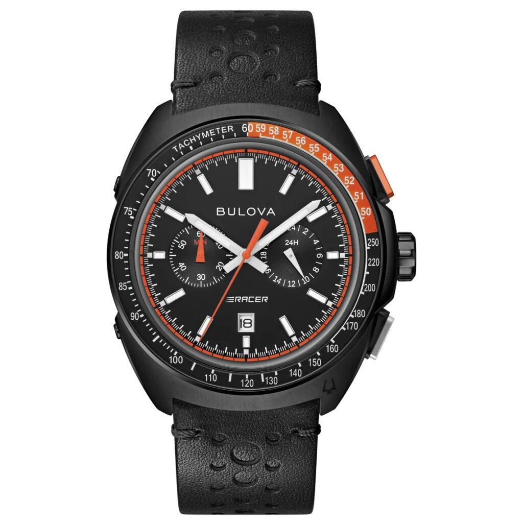 98B428 Reloj Bulova Racer Black de hombre pulsera de cuero 47 mm